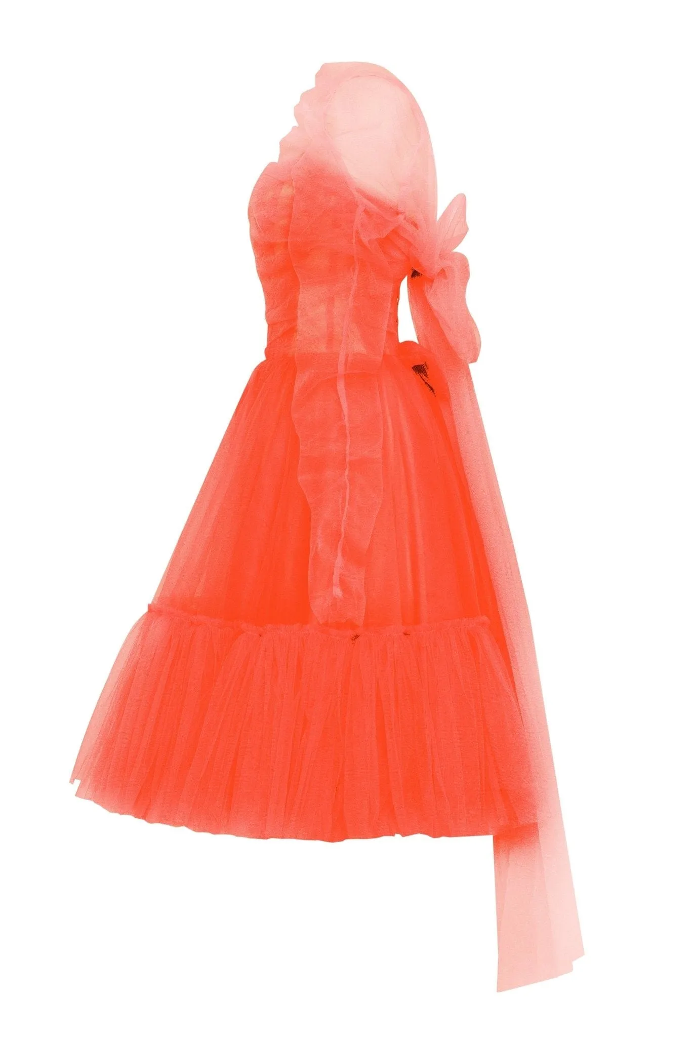 Passion Strapless Tulle mini dress in red coral color