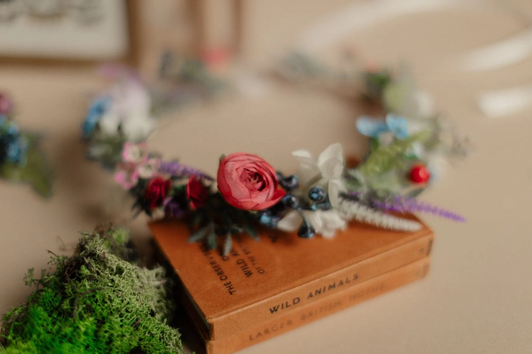 Pastel Red and Artificial Wildflowers Boho Flower Crown / Boho Headpiece / Festival Crown / Bridal Crown