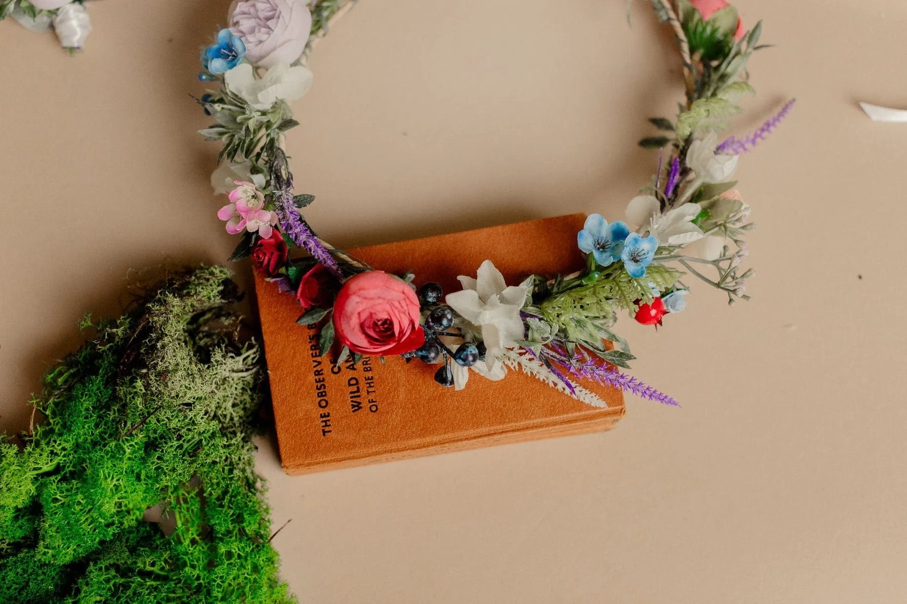 Pastel Red and Artificial Wildflowers Boho Flower Crown / Boho Headpiece / Festival Crown / Bridal Crown