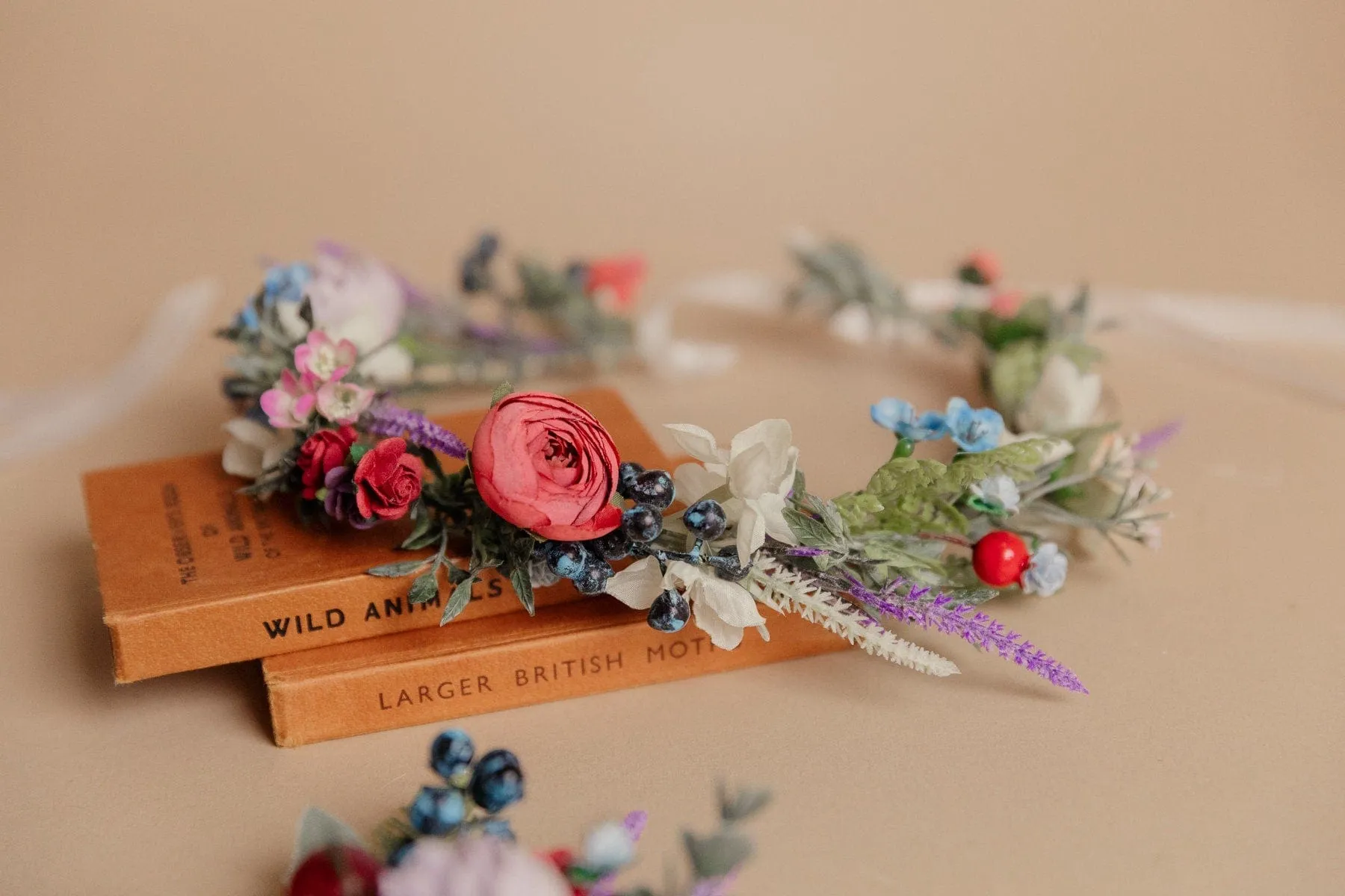 Pastel Red and Artificial Wildflowers Boho Flower Crown / Boho Headpiece / Festival Crown / Bridal Crown