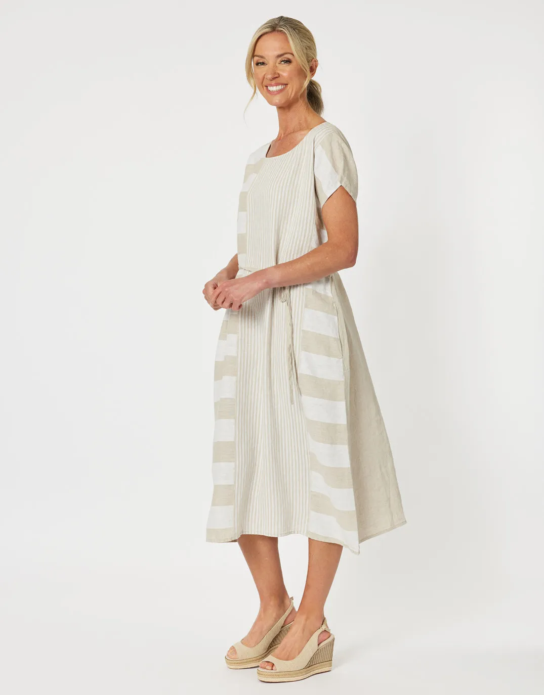 Patio Stripe Midi Dress - Natural