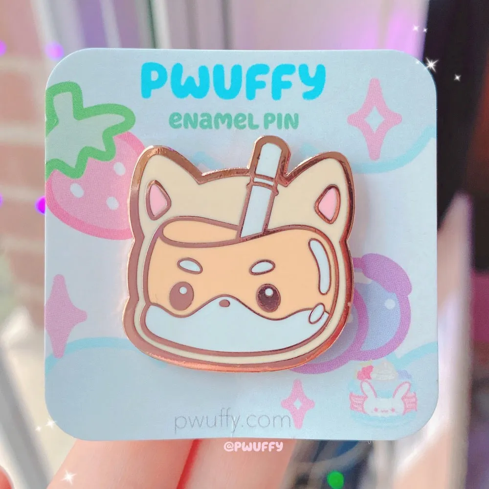 Peach Shiba Milk Tea Enamel Pin