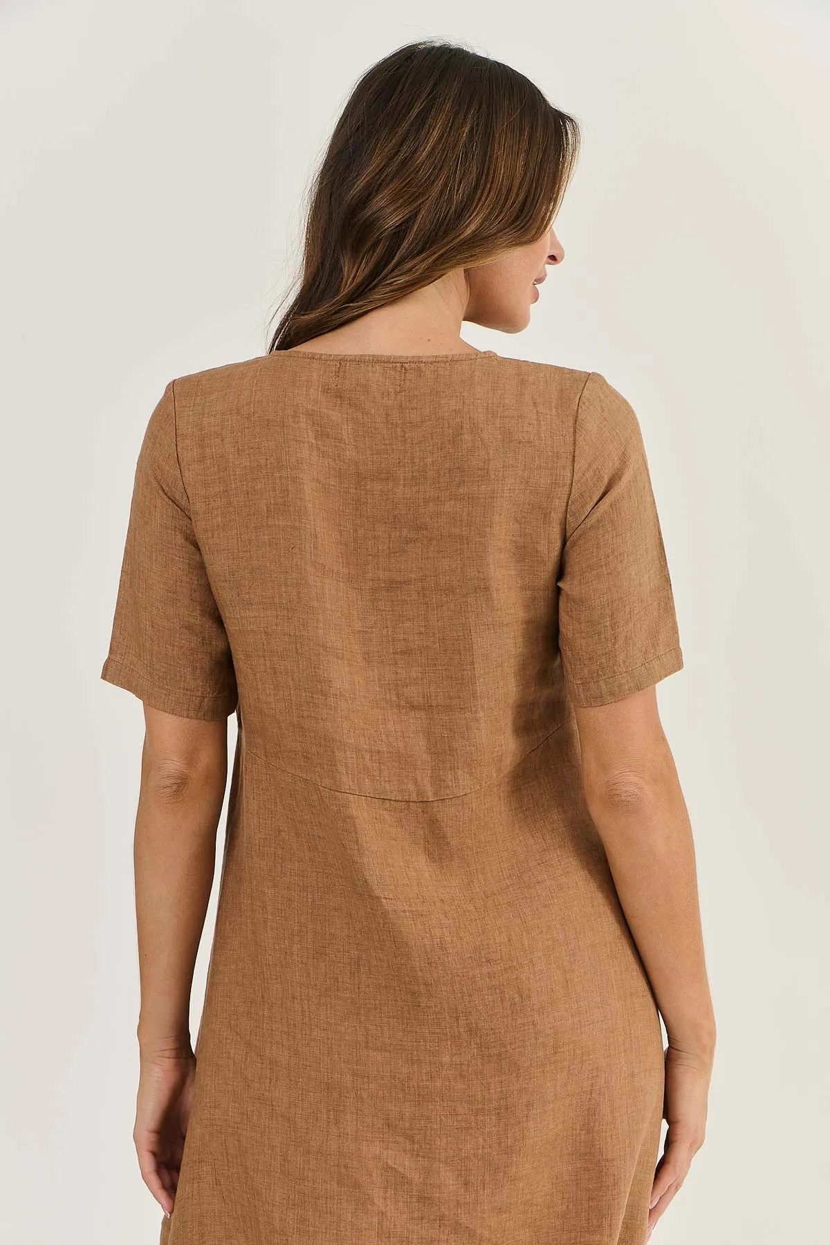 Peek a Boo Linen Dress Gingerbread