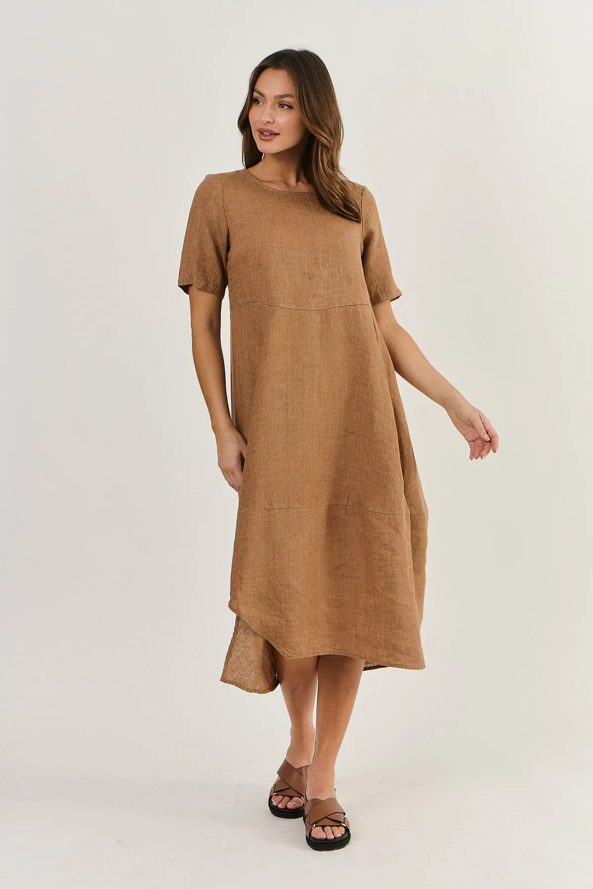 Peek a Boo Linen Dress Gingerbread