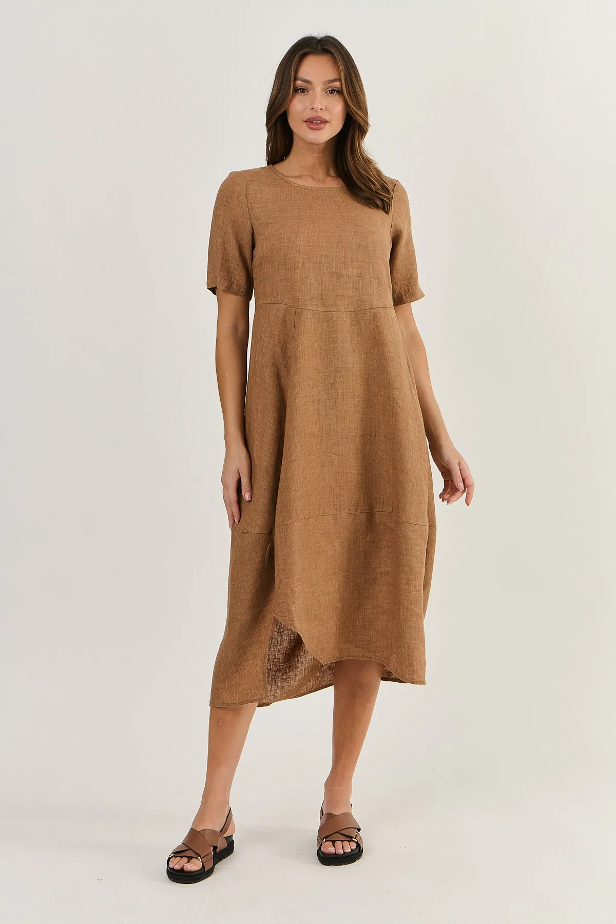 Peek a Boo Linen Dress Gingerbread