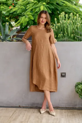 Peek a Boo Linen Dress Gingerbread