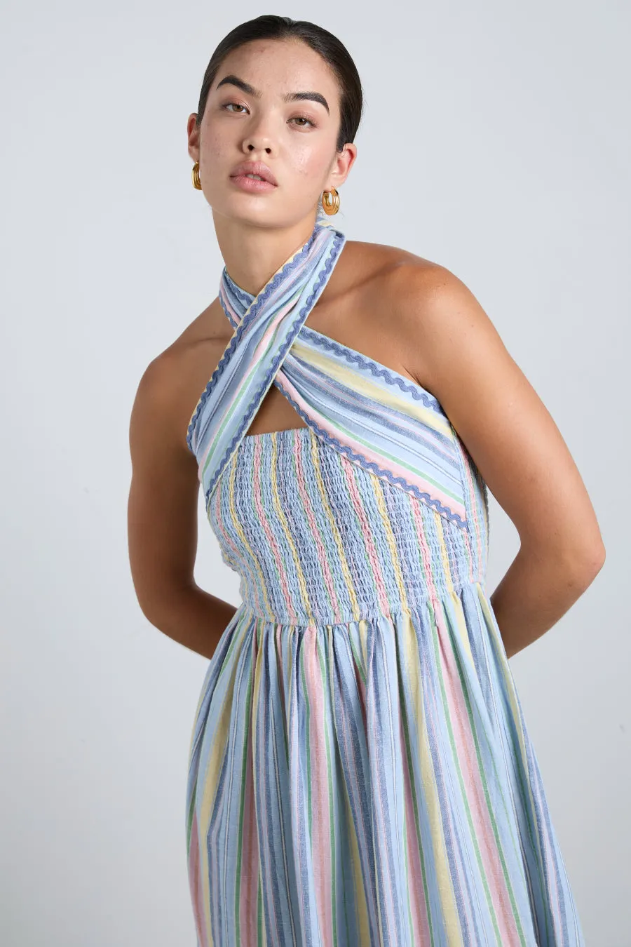 pia midi dress - pastel stripe