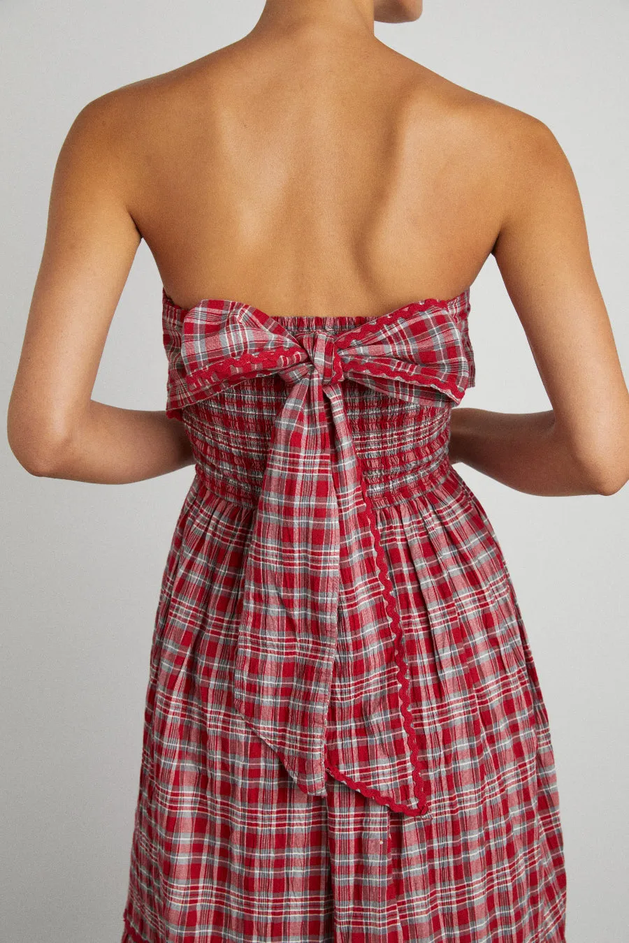 pia midi dress - red check