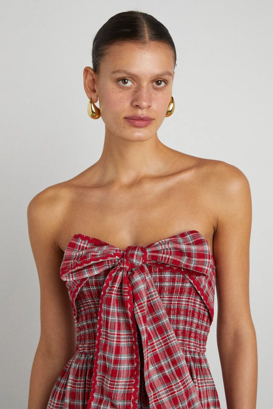 pia midi dress - red check