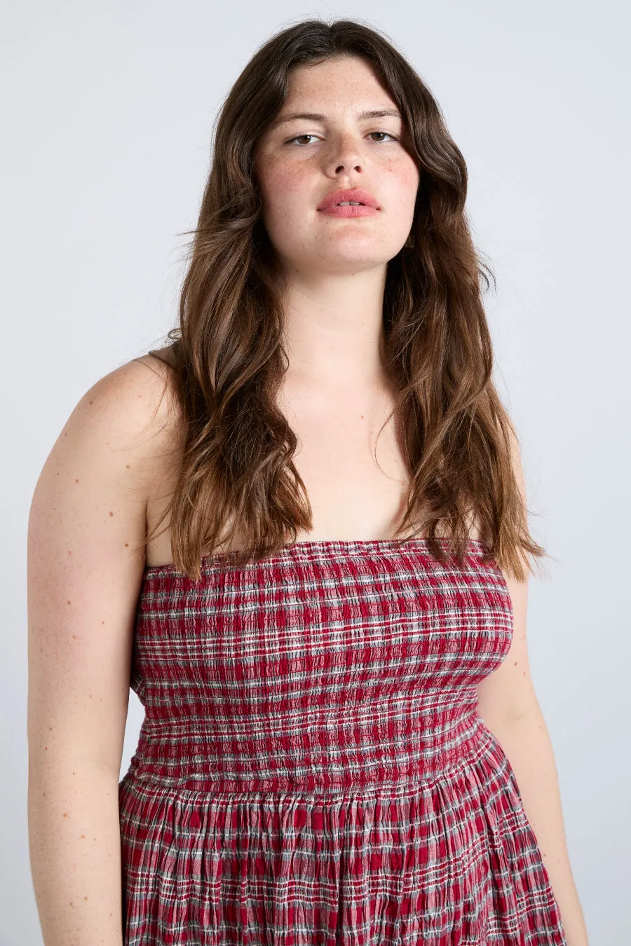 pia midi dress - red check