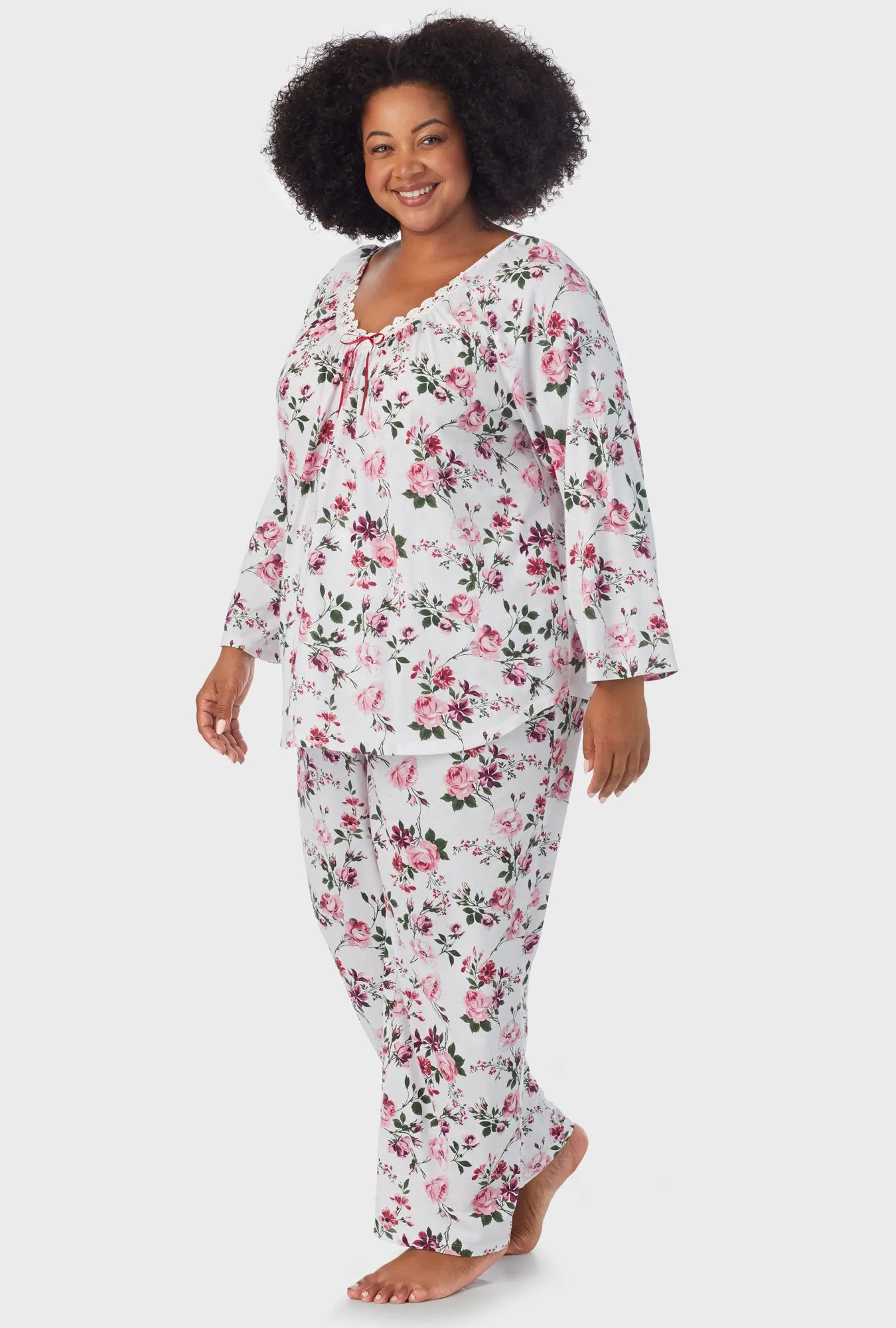 Pink and Berry Roses 3/4 Sleeve Long Pant PJ Set