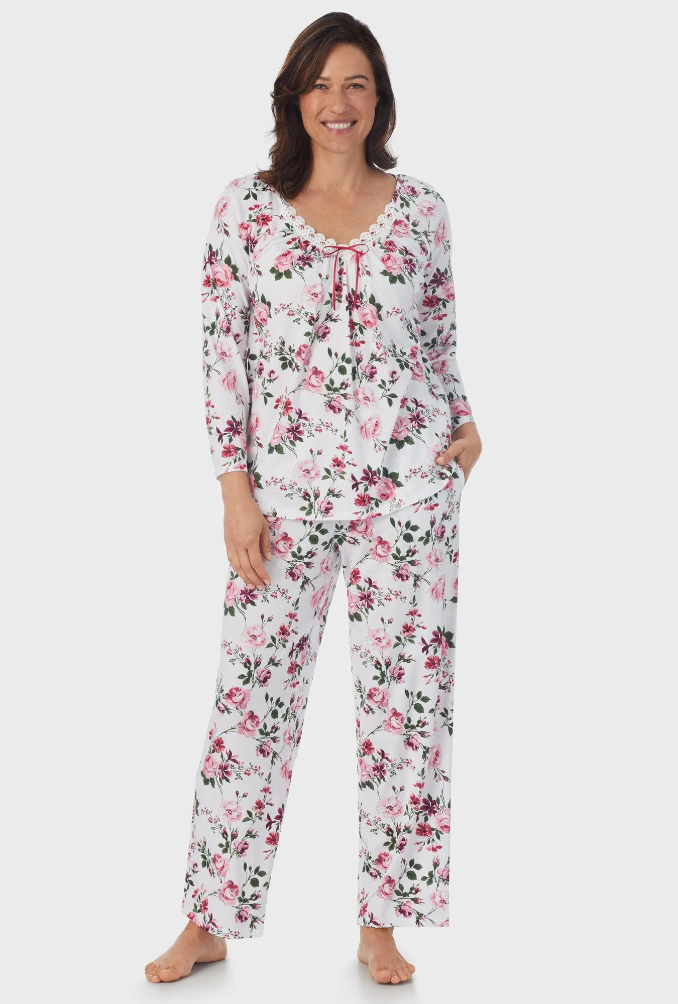 Pink and Berry Roses 3/4 Sleeve Long Pant PJ Set