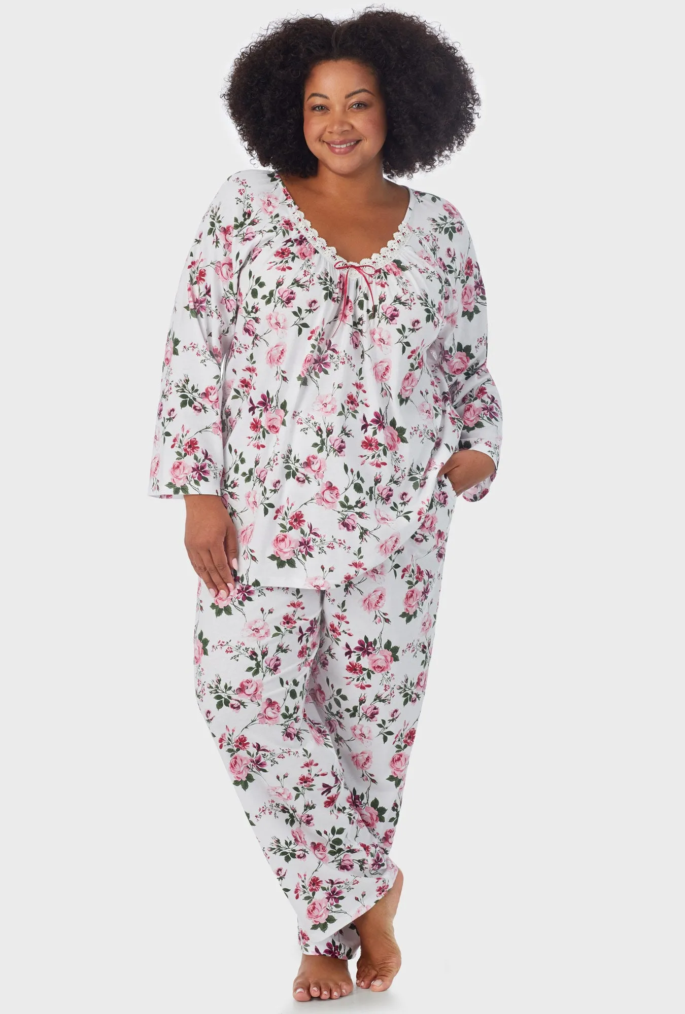 Pink and Berry Roses 3/4 Sleeve Long Pant PJ Set