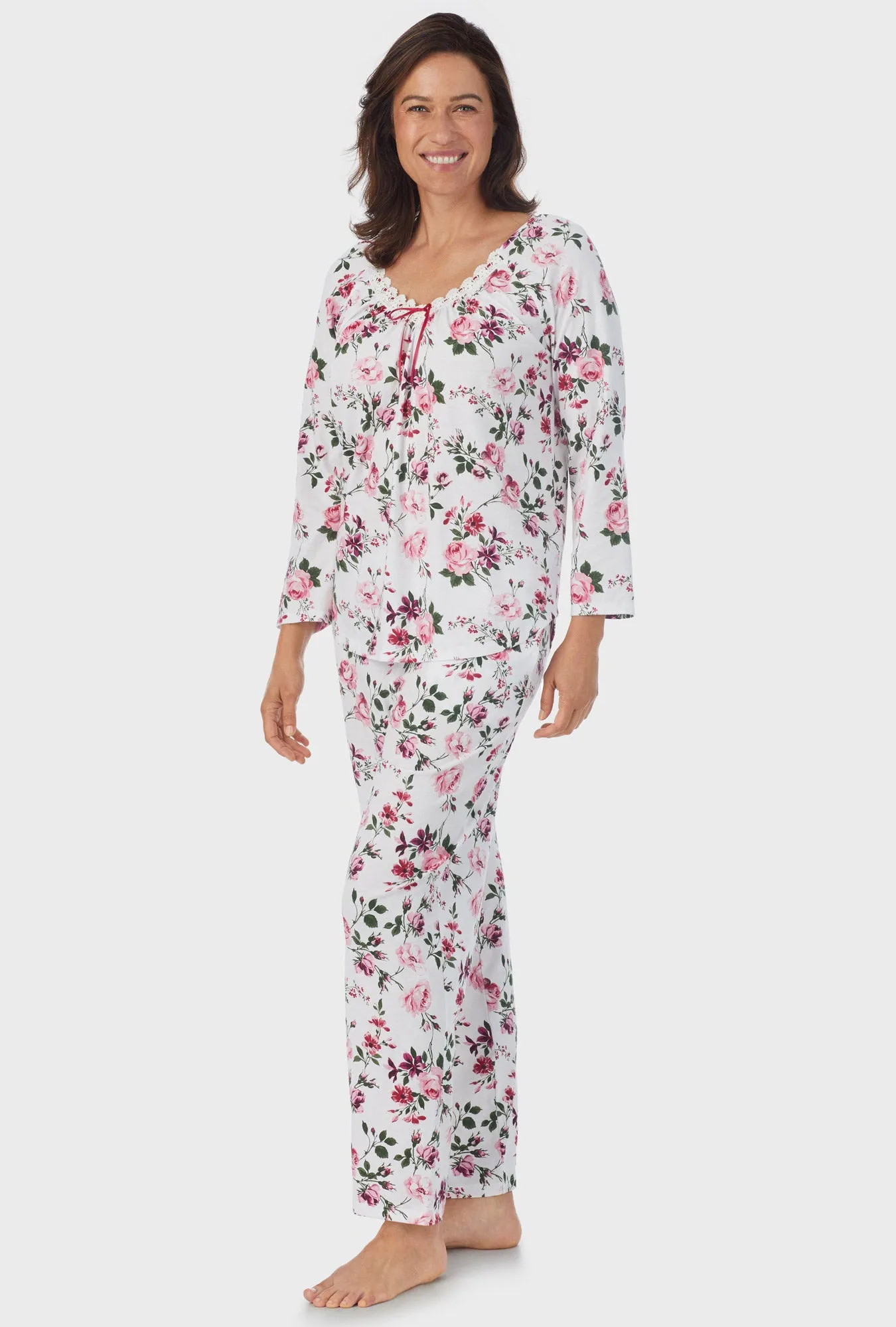 Pink and Berry Roses 3/4 Sleeve Long Pant PJ Set