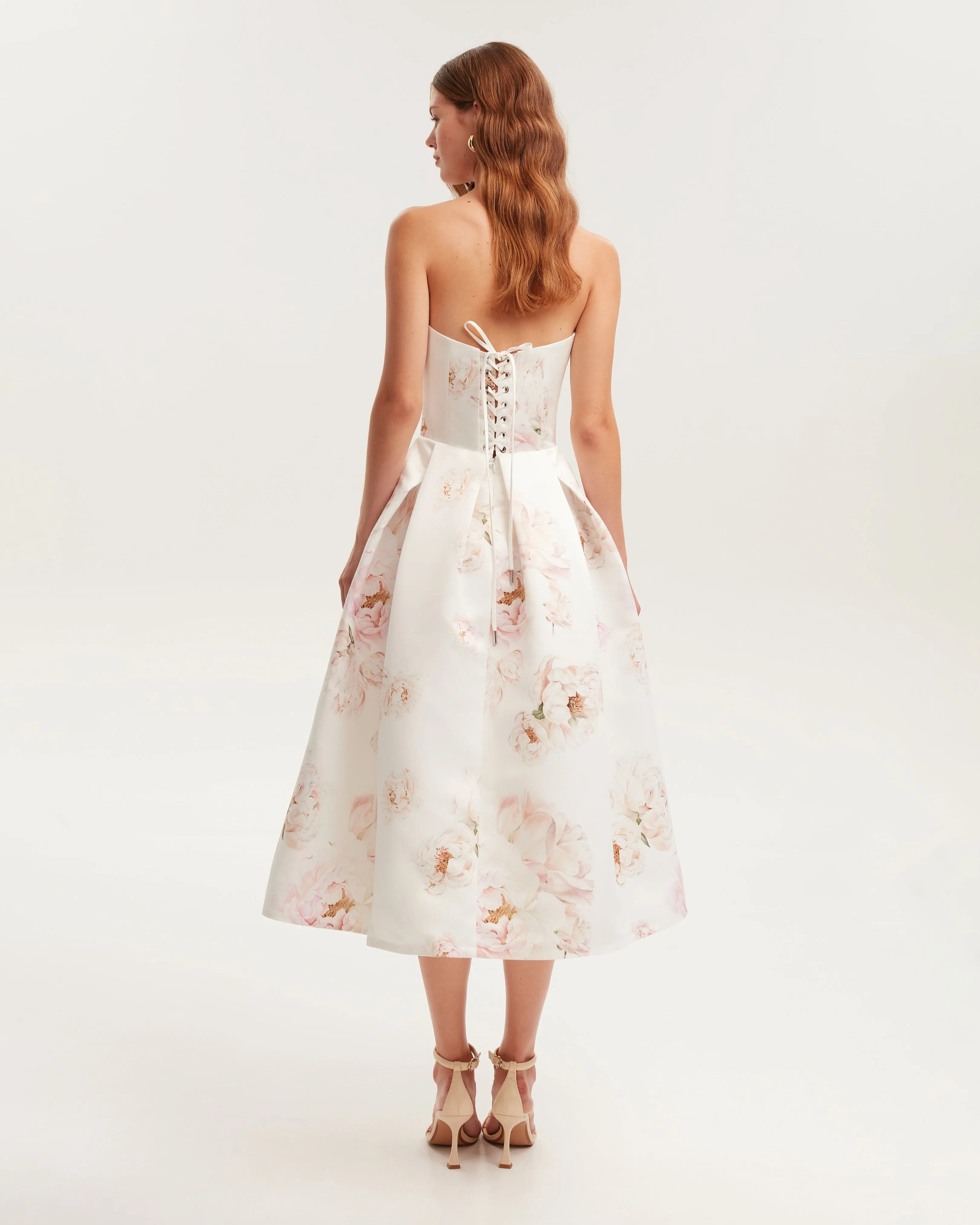 Pink peony corset midi dress, Garden of Eden