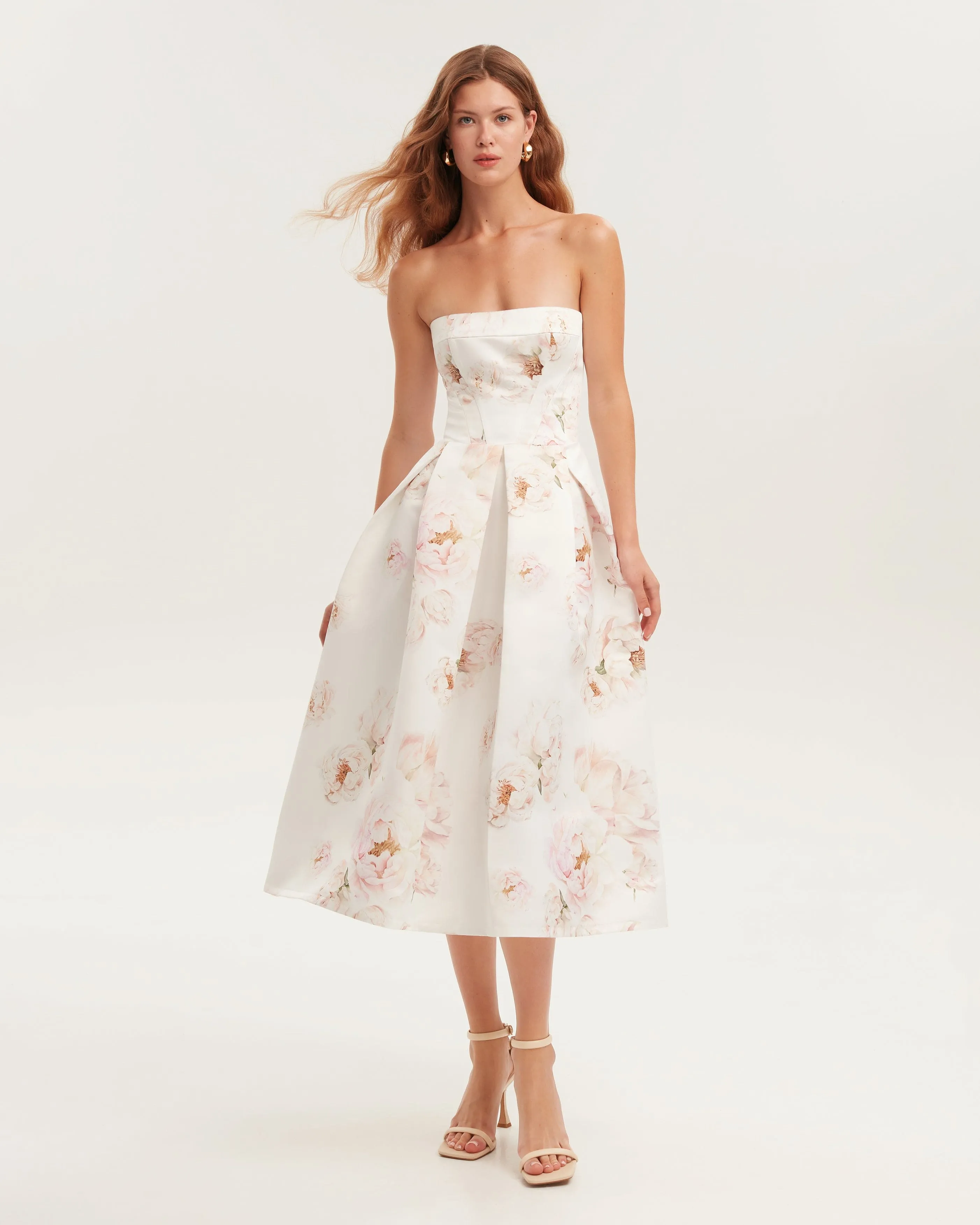 Pink peony corset midi dress, Garden of Eden