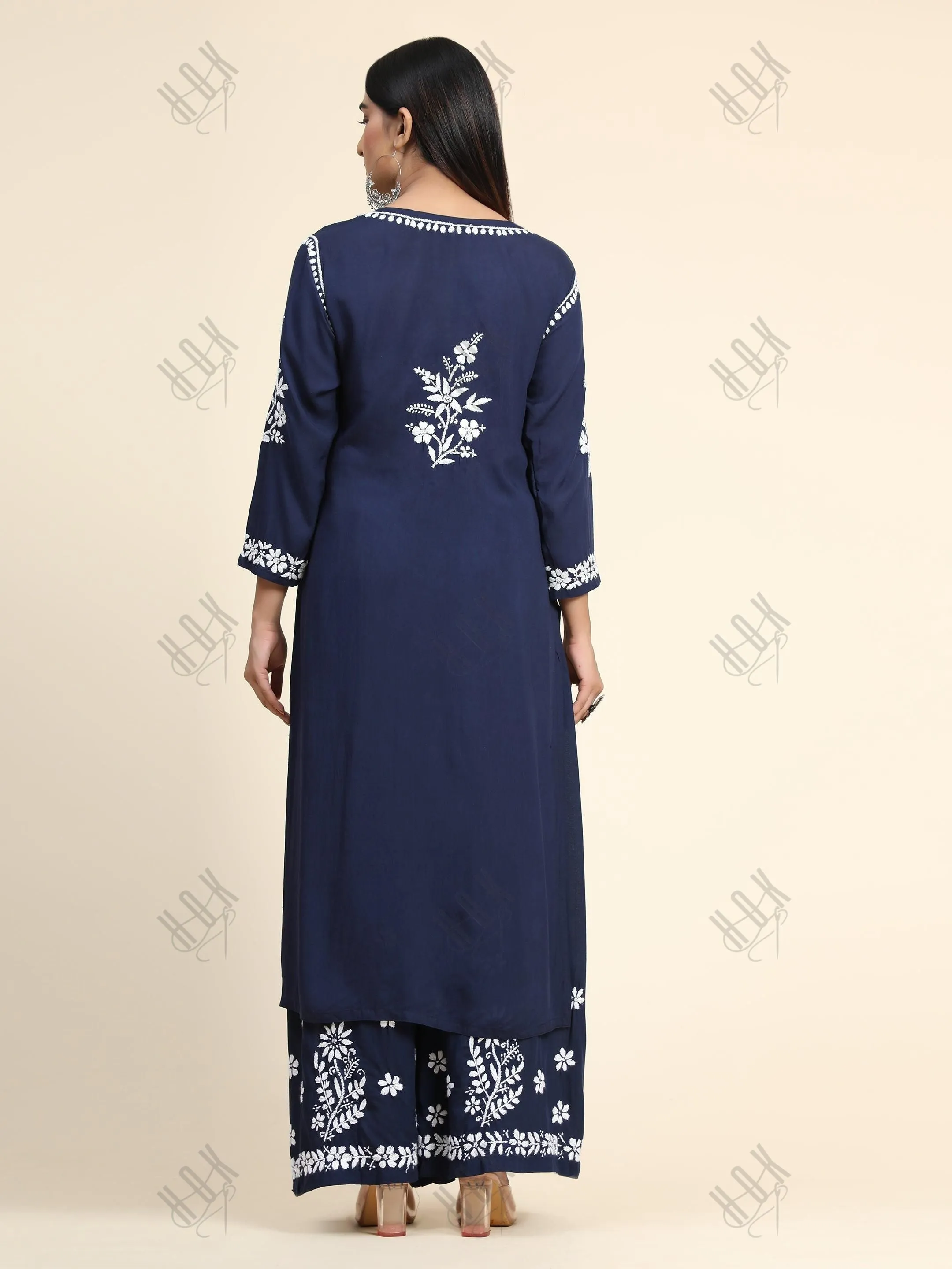 Premium Hand Embroidery Chikankari Co-Ord Set Blue