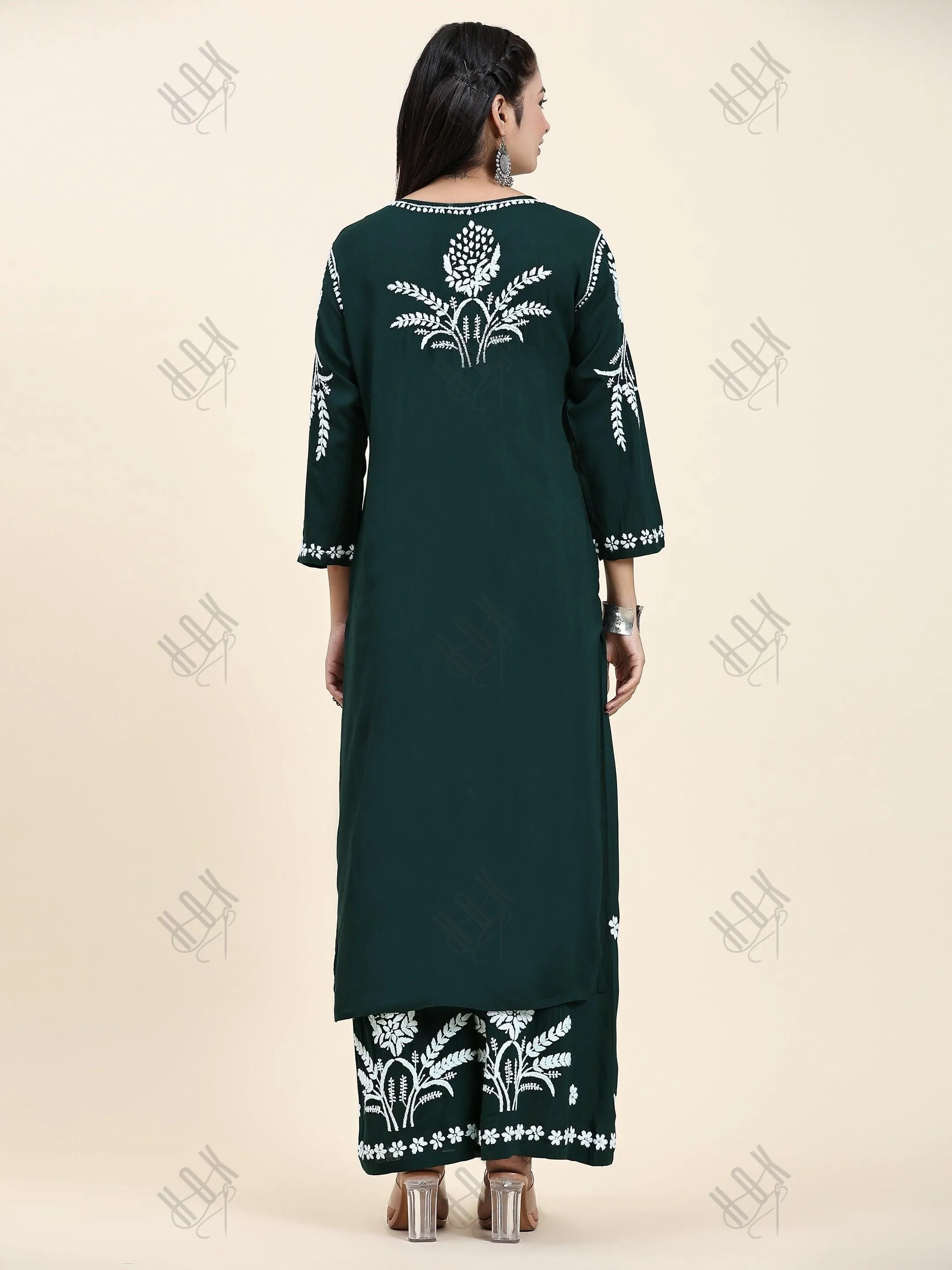 Priety in Chikankari CO-ORD Set In Modal Cotton for Women In Green