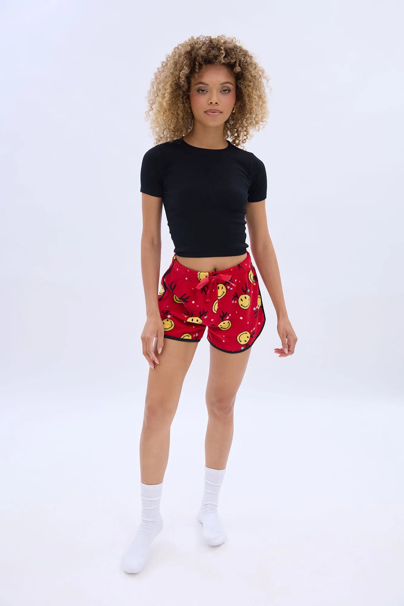 Printed Graphic Plush Pajama Shorts