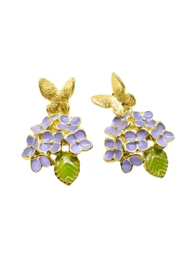 Purple Flower with Butterfly Stud Earrings LE016