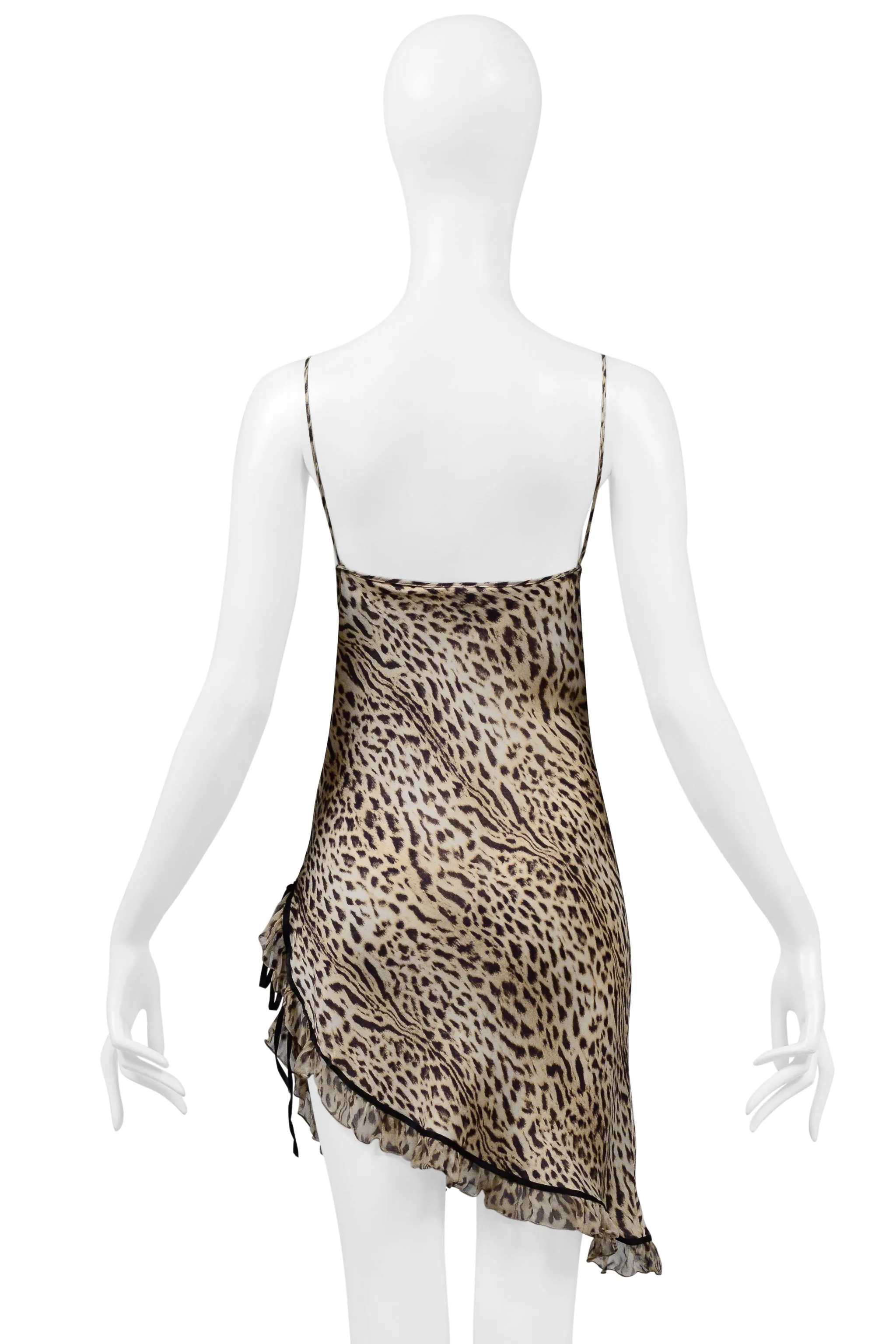 ROBERTO CAVALLI LEOPARD PRINT SILK MINI SLIP DRESS