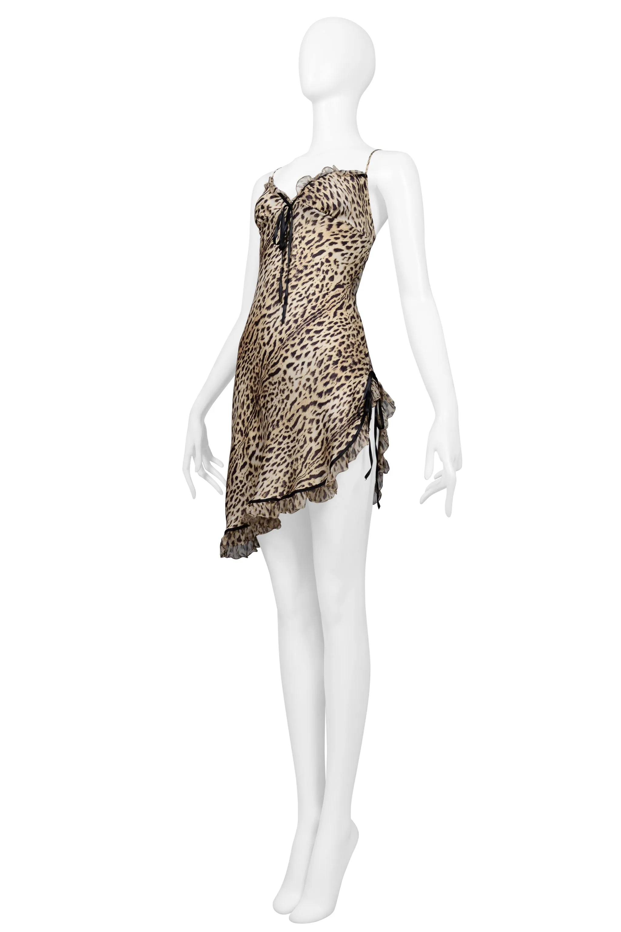 ROBERTO CAVALLI LEOPARD PRINT SILK MINI SLIP DRESS