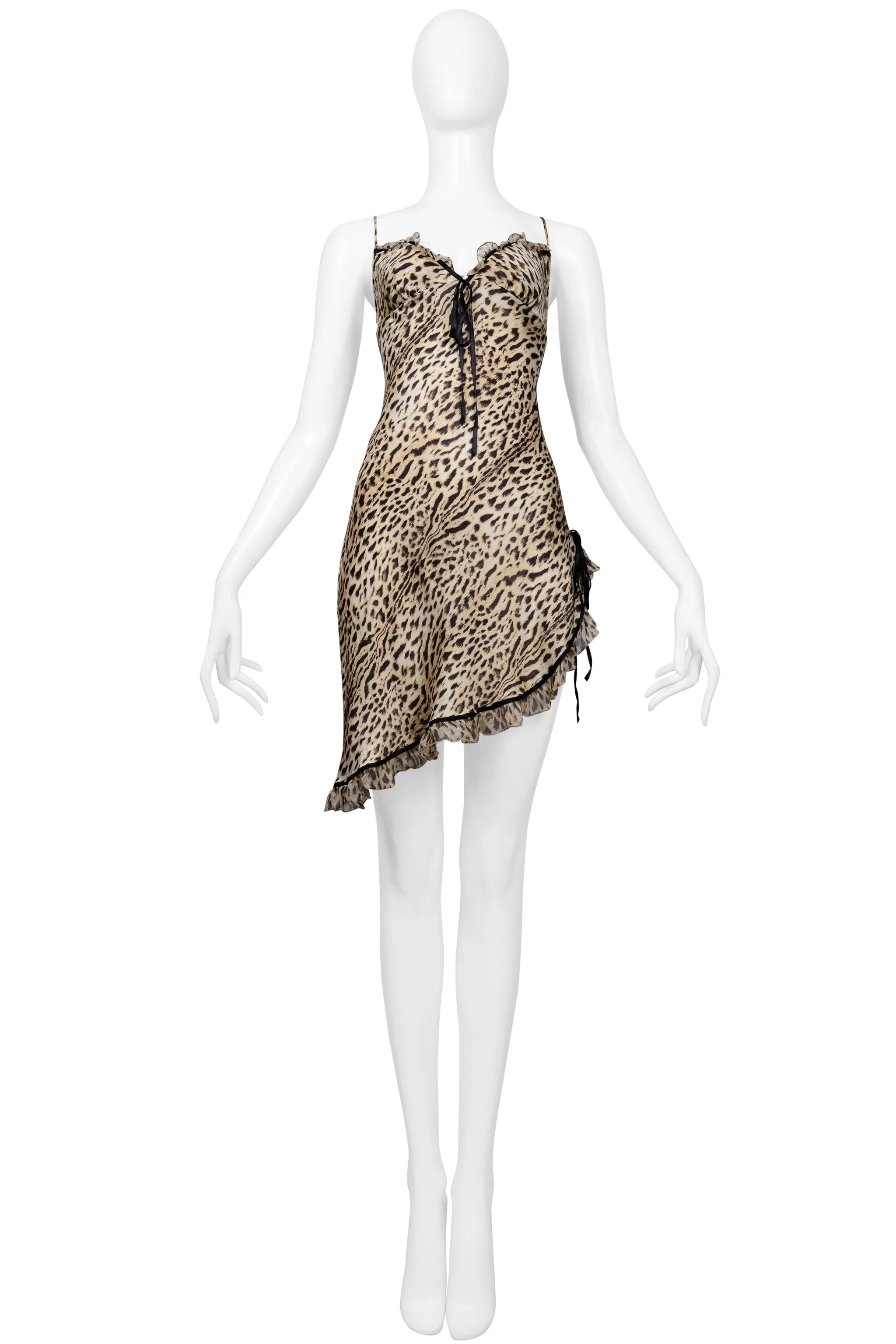 ROBERTO CAVALLI LEOPARD PRINT SILK MINI SLIP DRESS