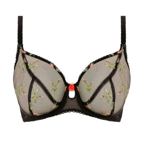 Rose Blossom Black Underwired Plunge Bra