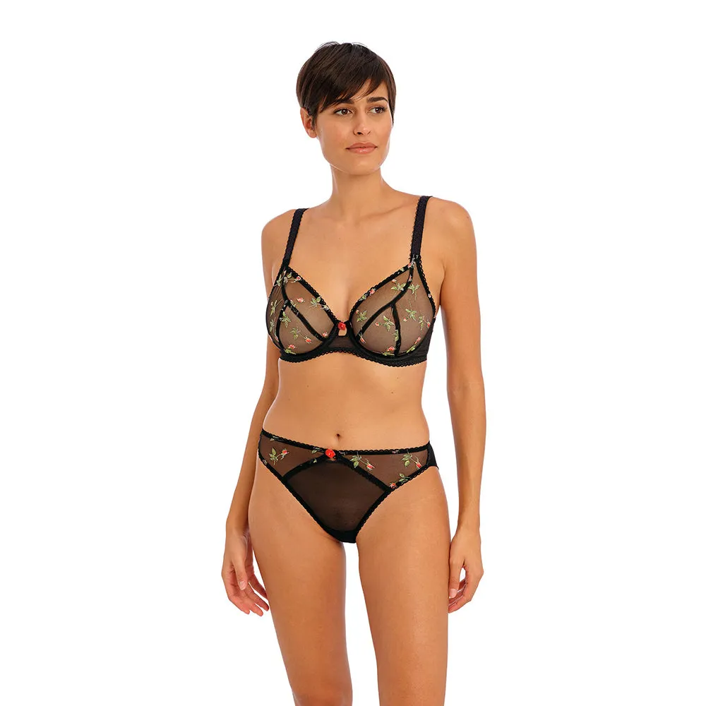 Rose Blossom Black Underwired Plunge Bra