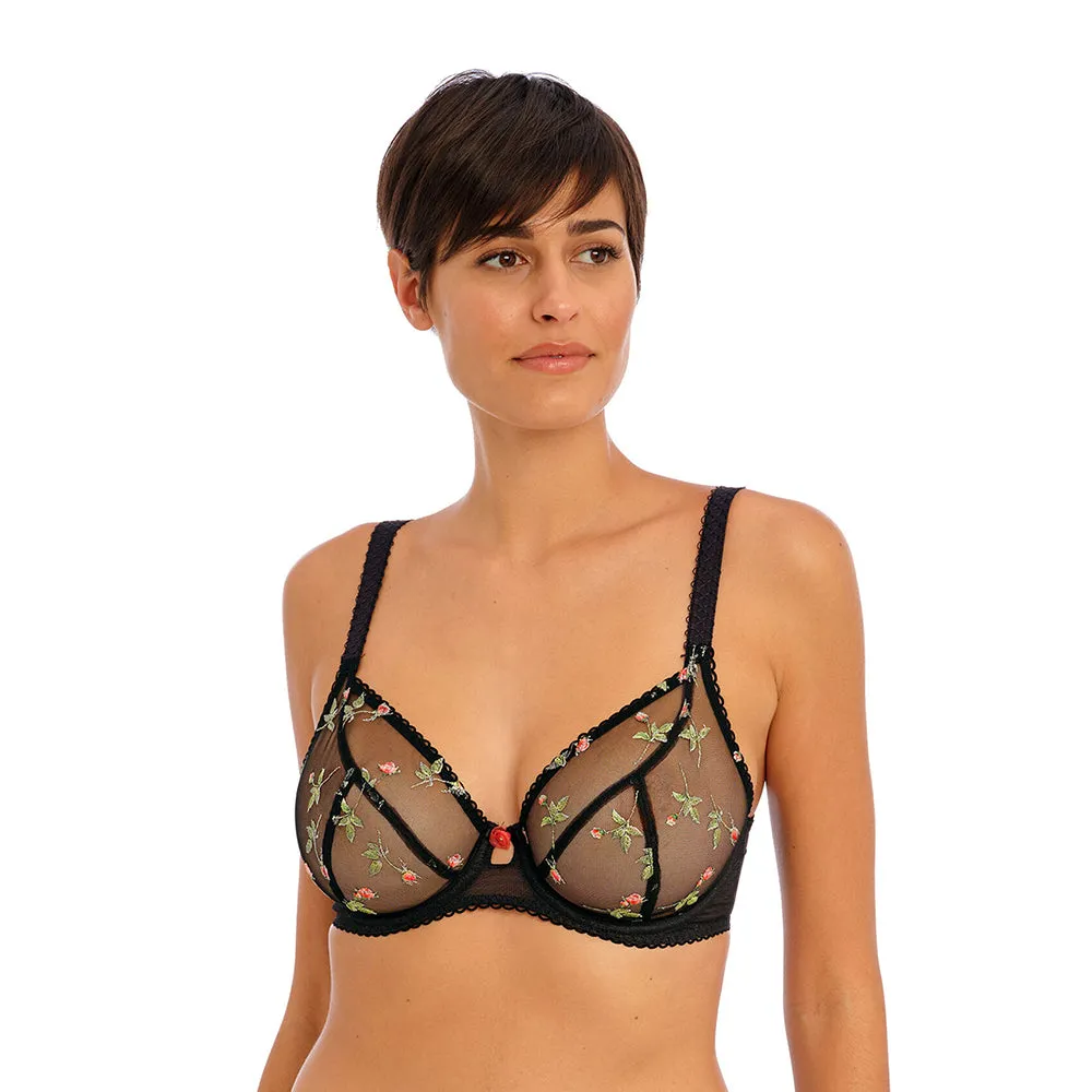 Rose Blossom Black Underwired Plunge Bra