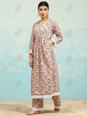 Samma Chikankari CO-ORD Set In Mul Cotton for Women In Pink