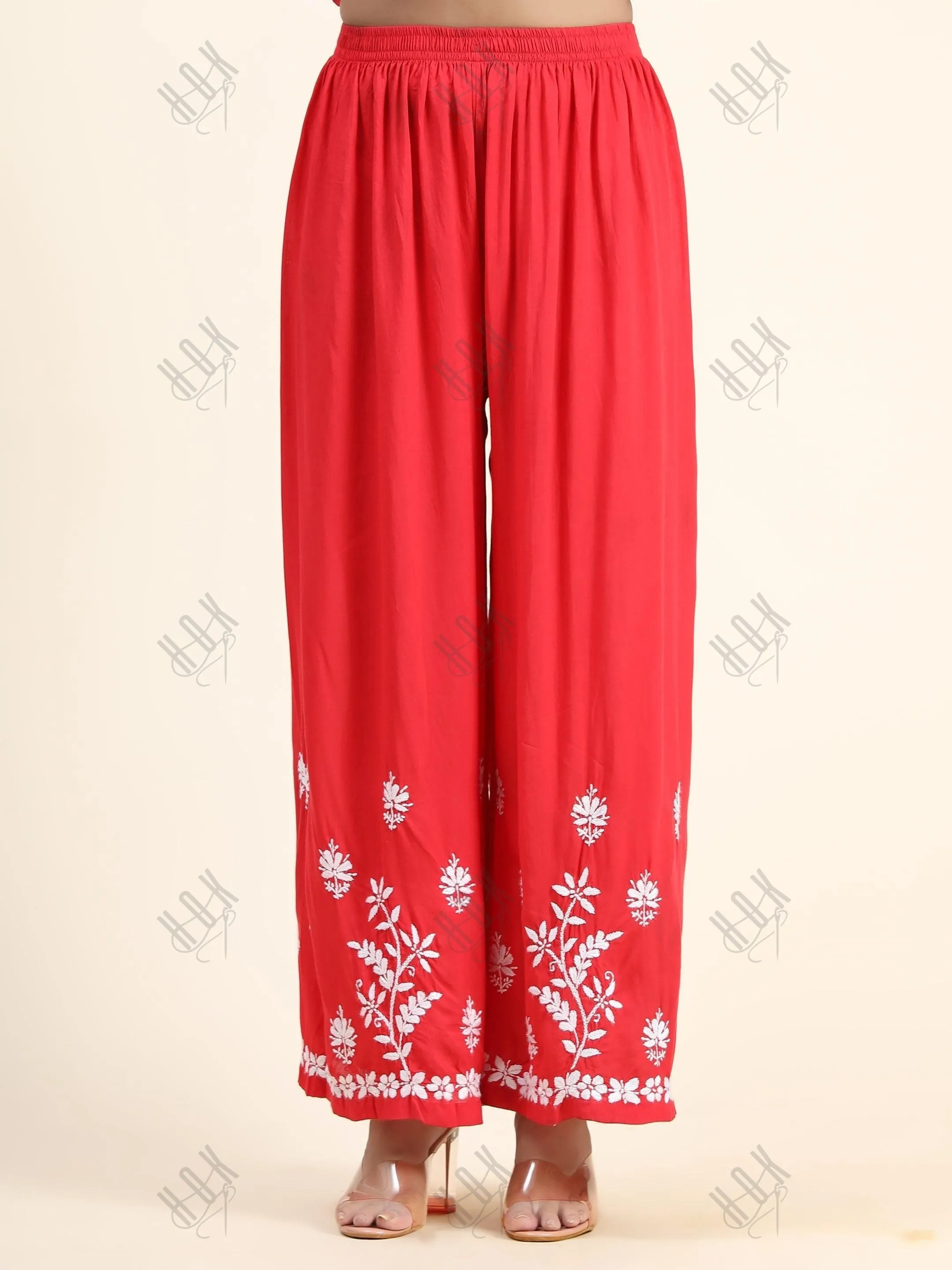 Samma Premium Hand Embroidery Chikankari Co-Ord Set in Modal Cotton - Red