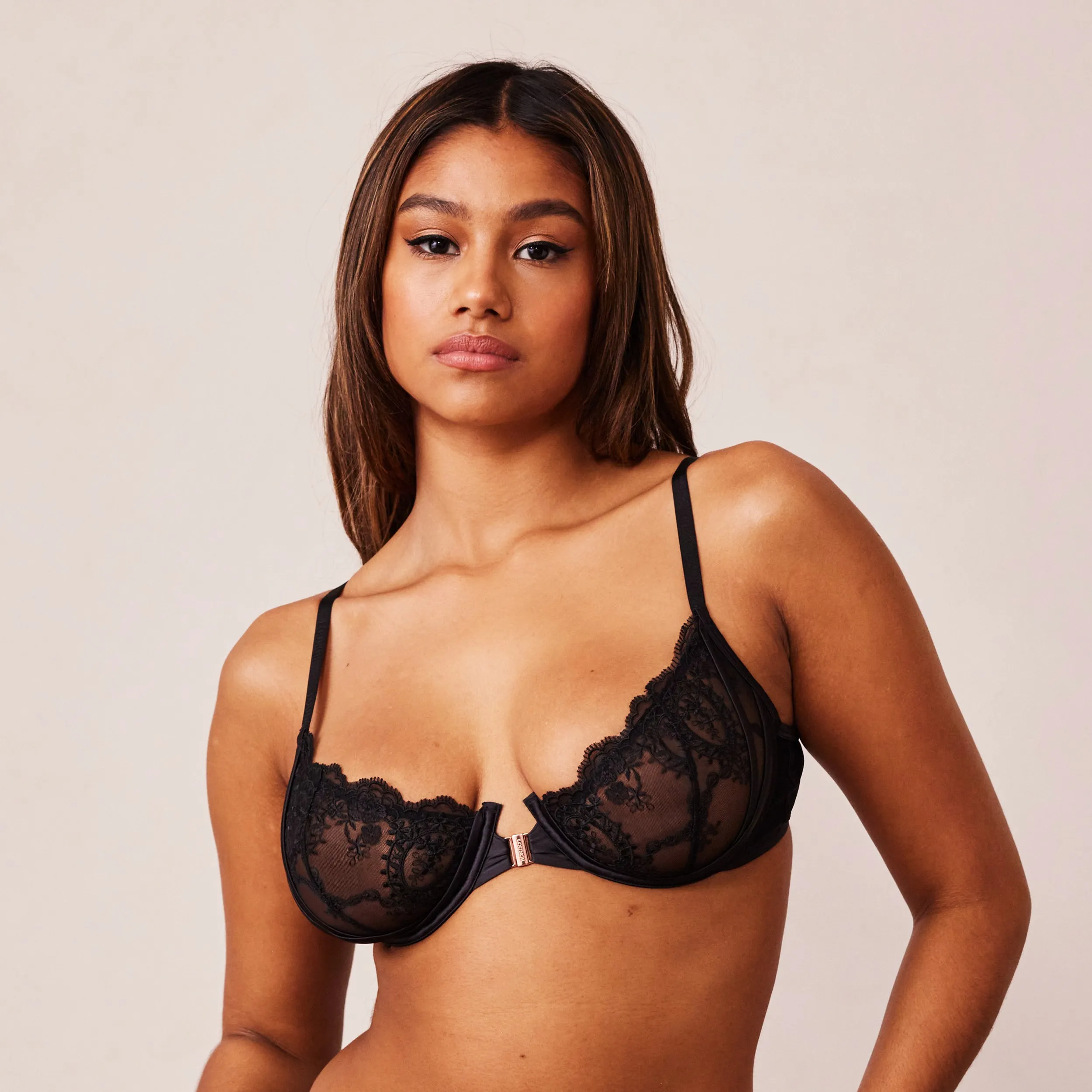 Seduce Front Fastening Balcony Bra  - Black