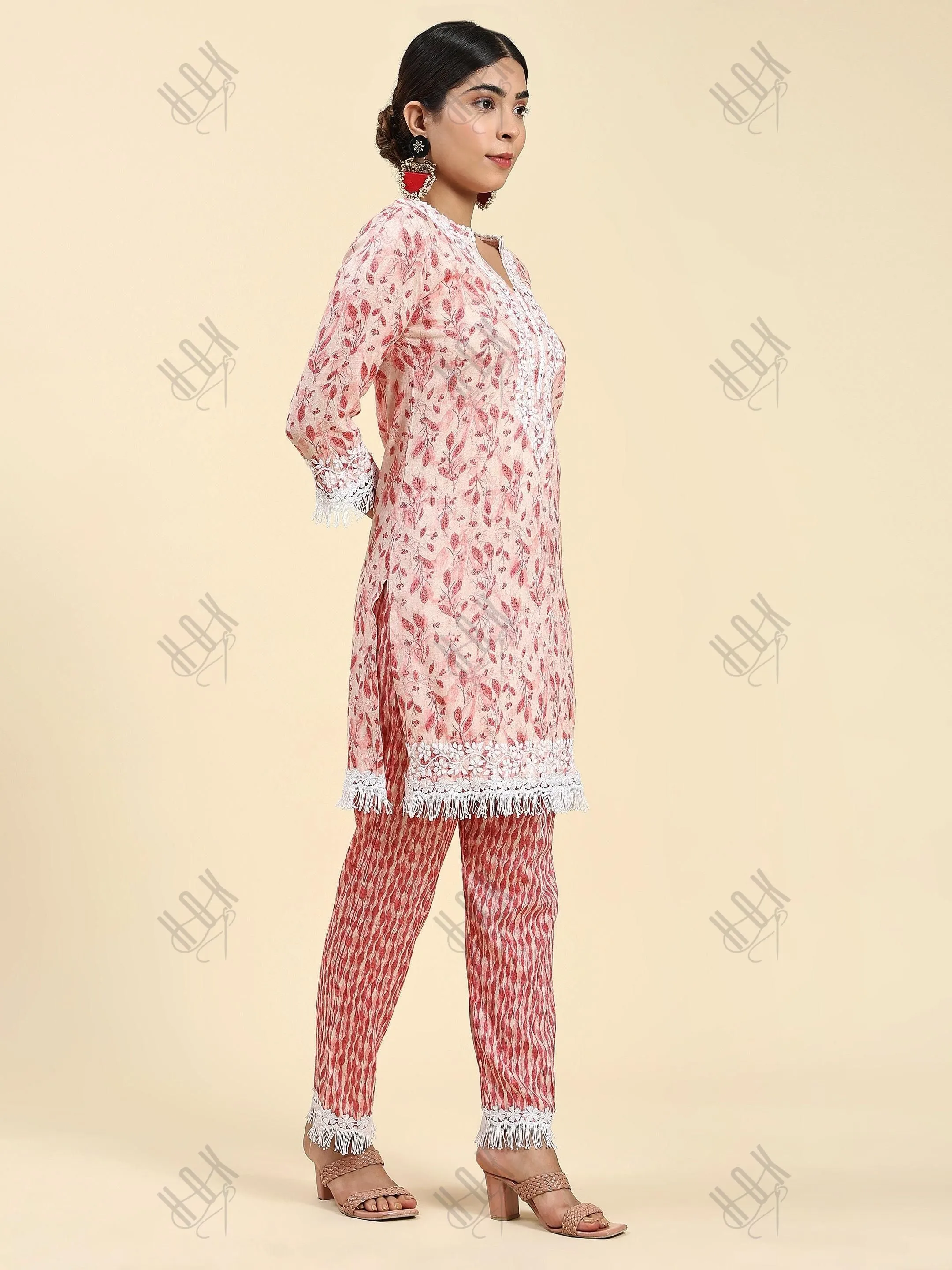 Simran in Samma Chikankari Co-ord set in Cotton for Women- Pink