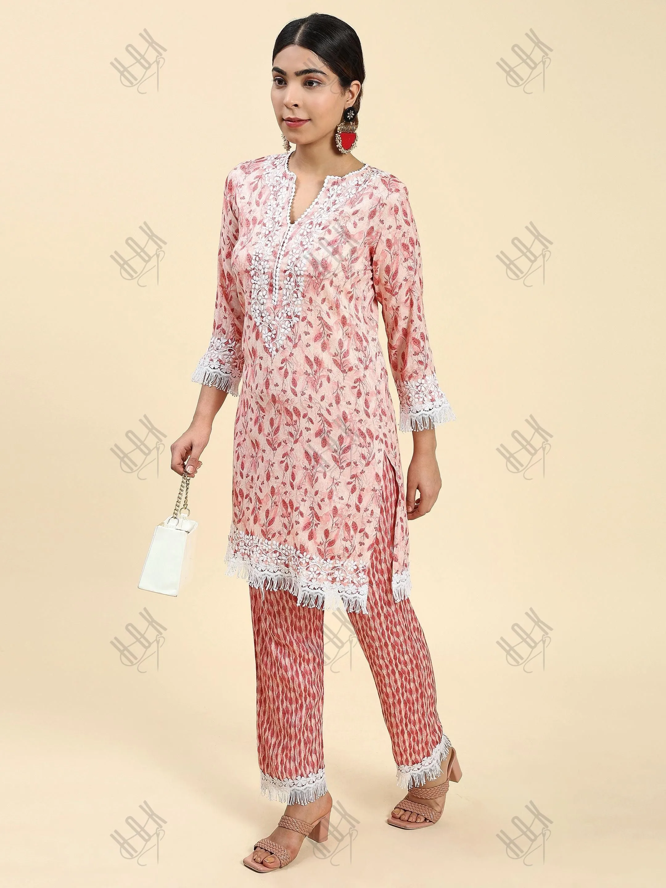 Simran in Samma Chikankari Co-ord set in Cotton for Women- Pink