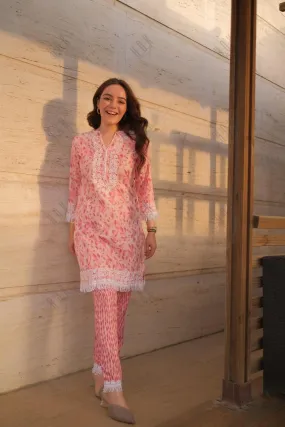 Simran in Samma Chikankari Co-ord set in Cotton for Women- Pink