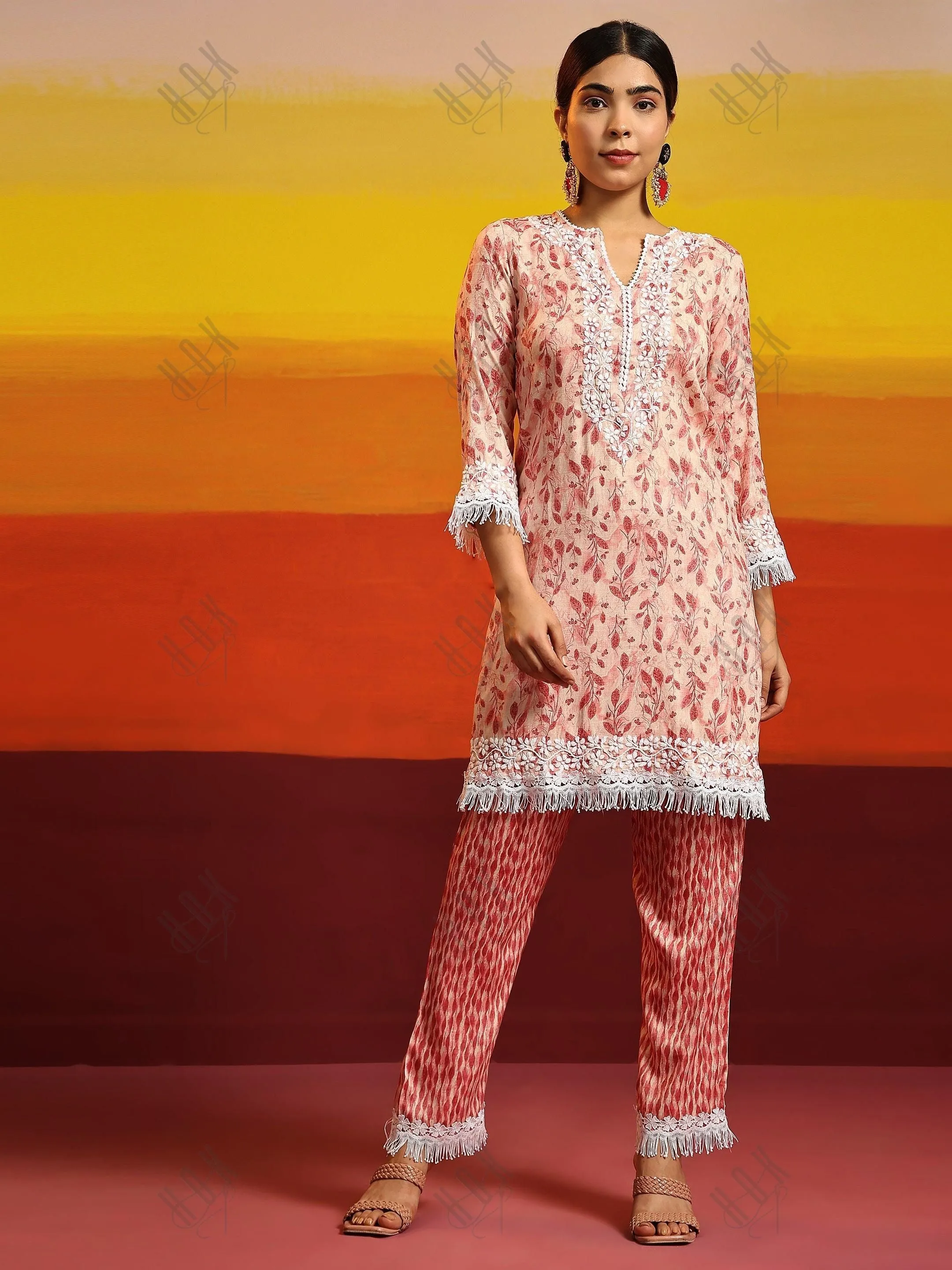 Simran in Samma Chikankari Co-ord set in Cotton for Women- Pink