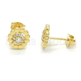 Sterling Silver 02.285.0053 Stud Earring, Flower Design, with White Cubic Zirconia, Polished Finish, Golden Tone