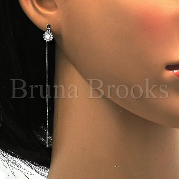 Sterling Silver 02.290.0007 Threader Earring, Flower Design, Polished Finish, Rhodium Tone