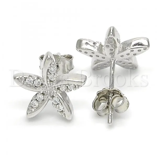 Sterling Silver 02.336.0059 Stud Earring, Flower Design, with White Crystal, Polished Finish, Rhodium Tone