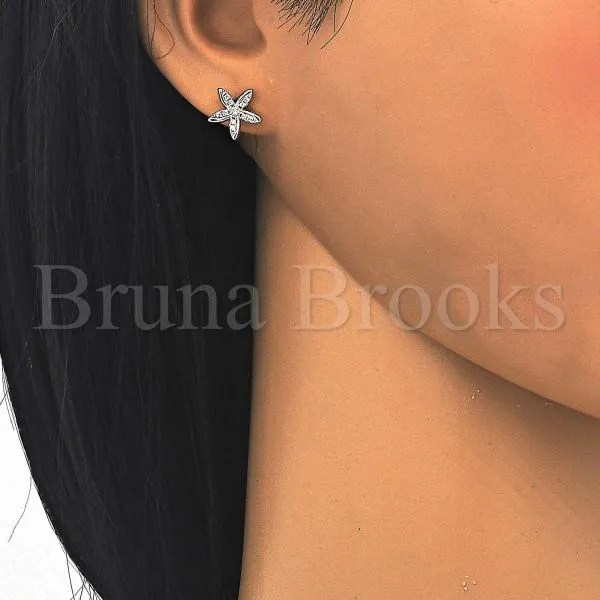 Sterling Silver 02.336.0059 Stud Earring, Flower Design, with White Crystal, Polished Finish, Rhodium Tone