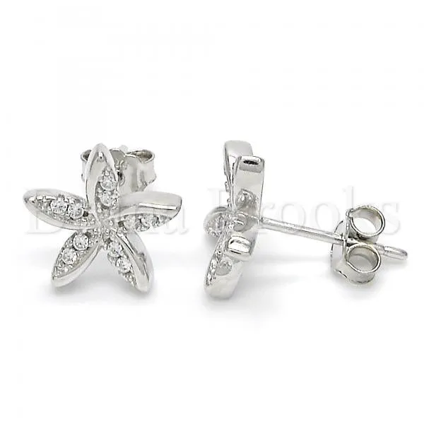 Sterling Silver 02.336.0059 Stud Earring, Flower Design, with White Crystal, Polished Finish, Rhodium Tone