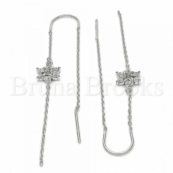 Sterling Silver 02.367.0014 Threader Earring, Flower Design, with White Cubic Zirconia, Polished Finish, Rhodium Tone