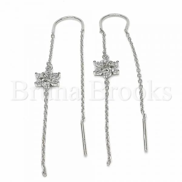 Sterling Silver 02.367.0014 Threader Earring, Flower Design, with White Cubic Zirconia, Polished Finish, Rhodium Tone