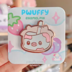 Strawberry Cow Milk Tea Enamel Pin