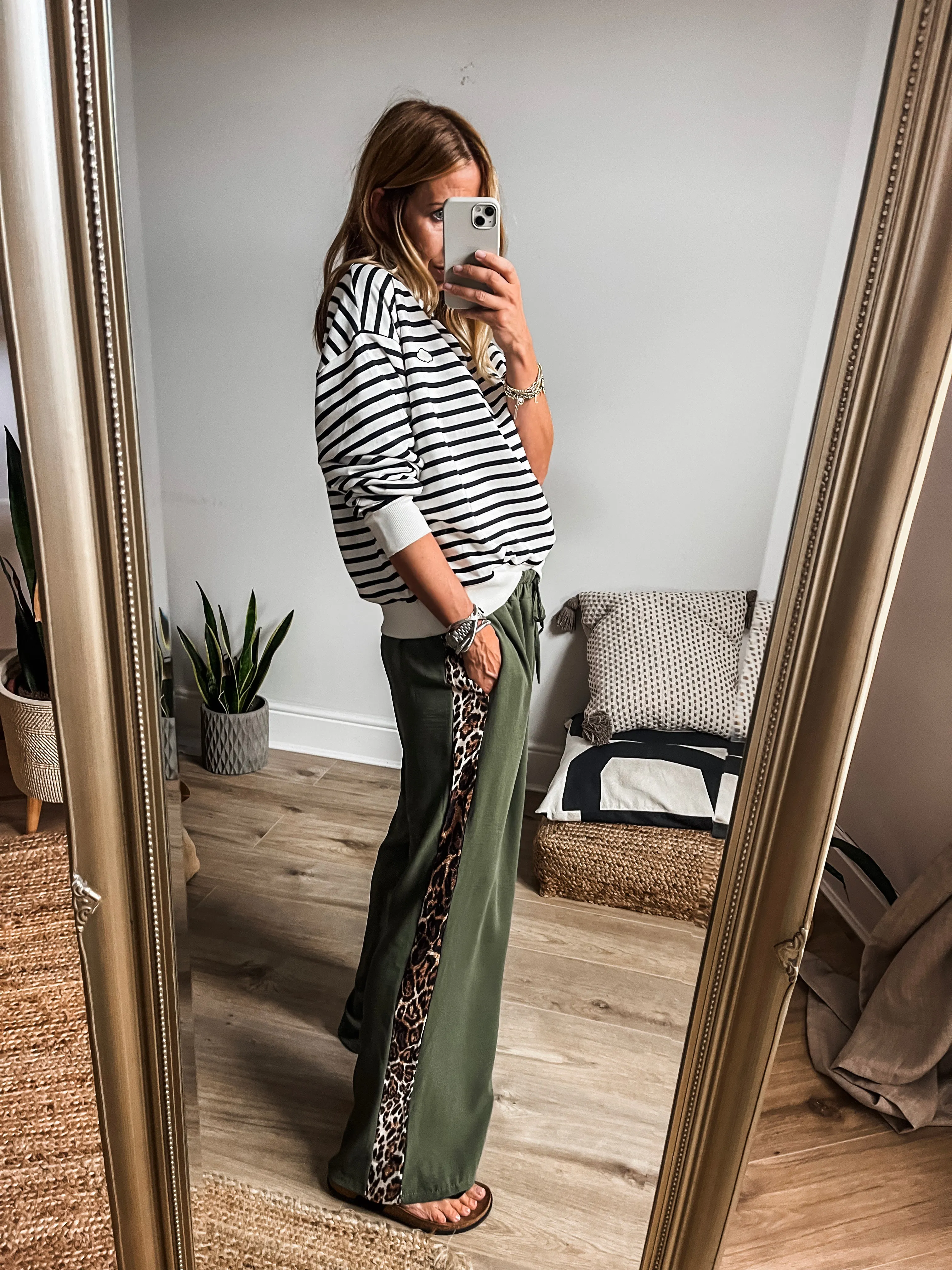 Striped Leopard Print Trousers