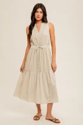 Striped Tie Waist Midi Dress