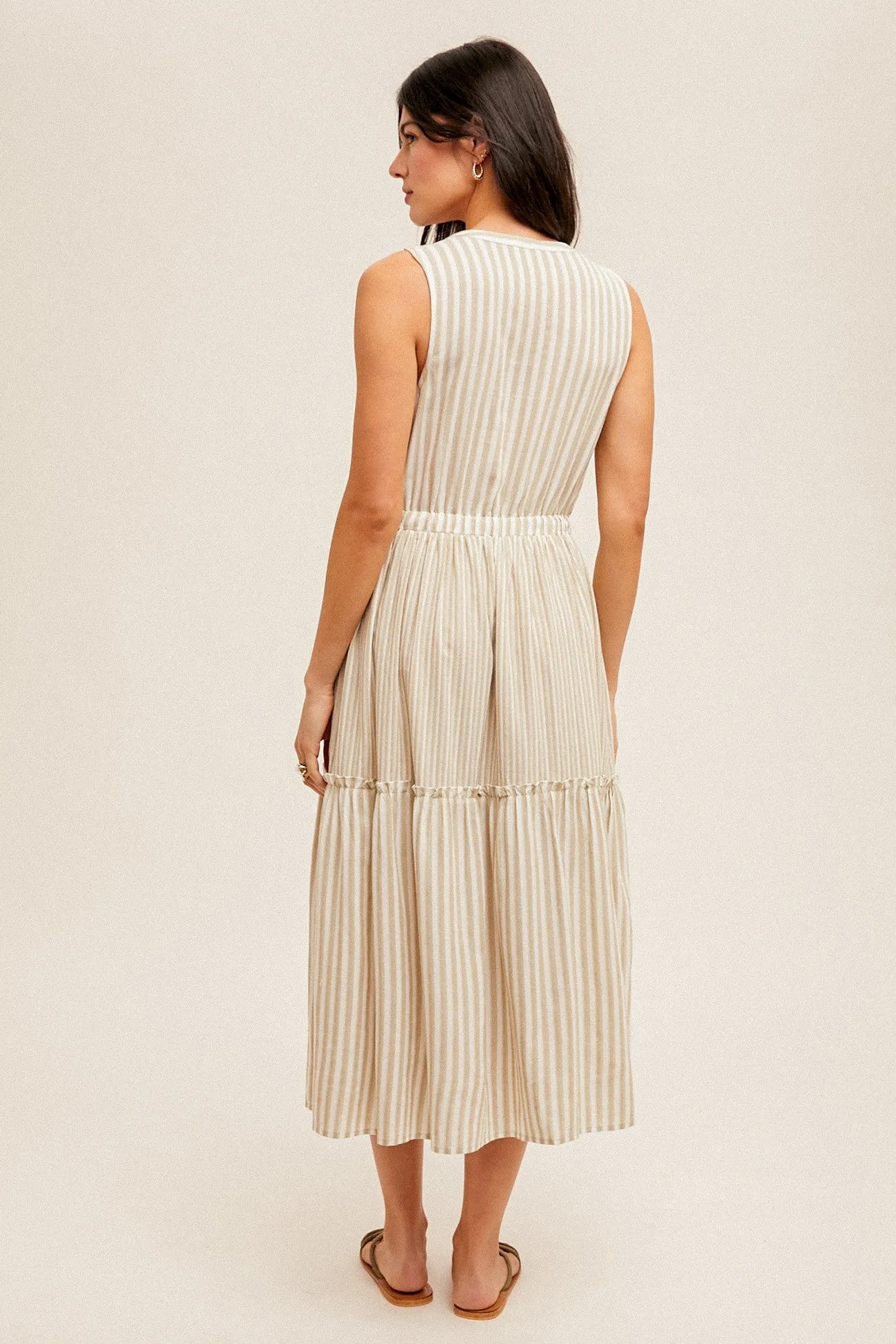 Striped Tie Waist Midi Dress