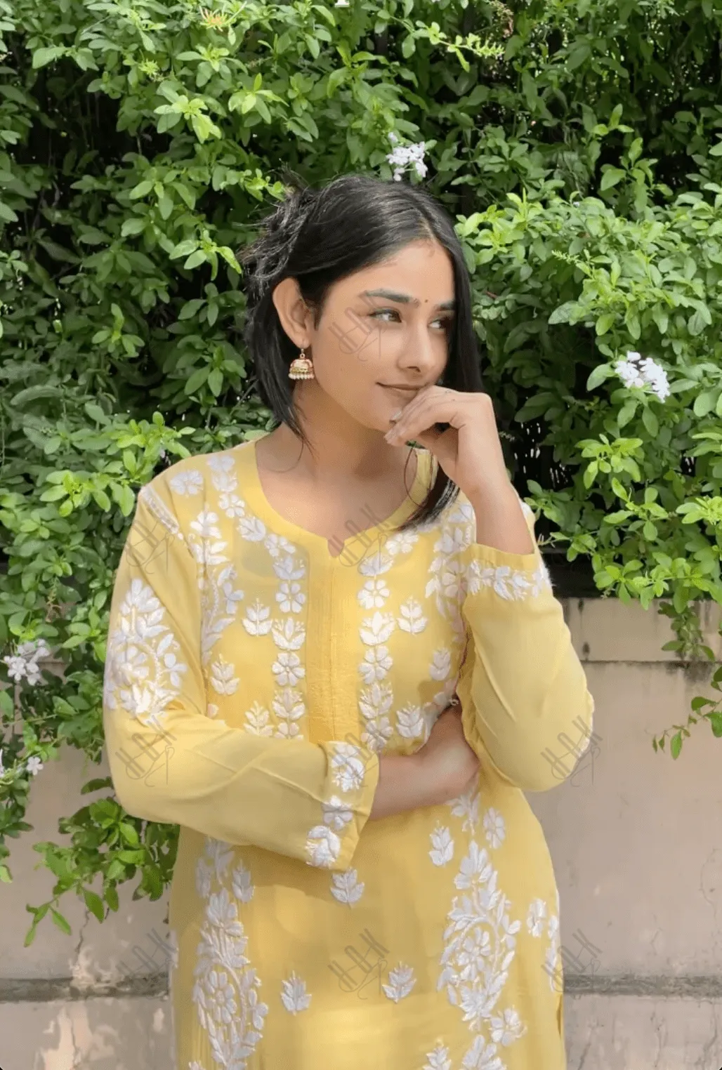 Taru in Chikankari Kurta Set Modal Cotton - Yellow