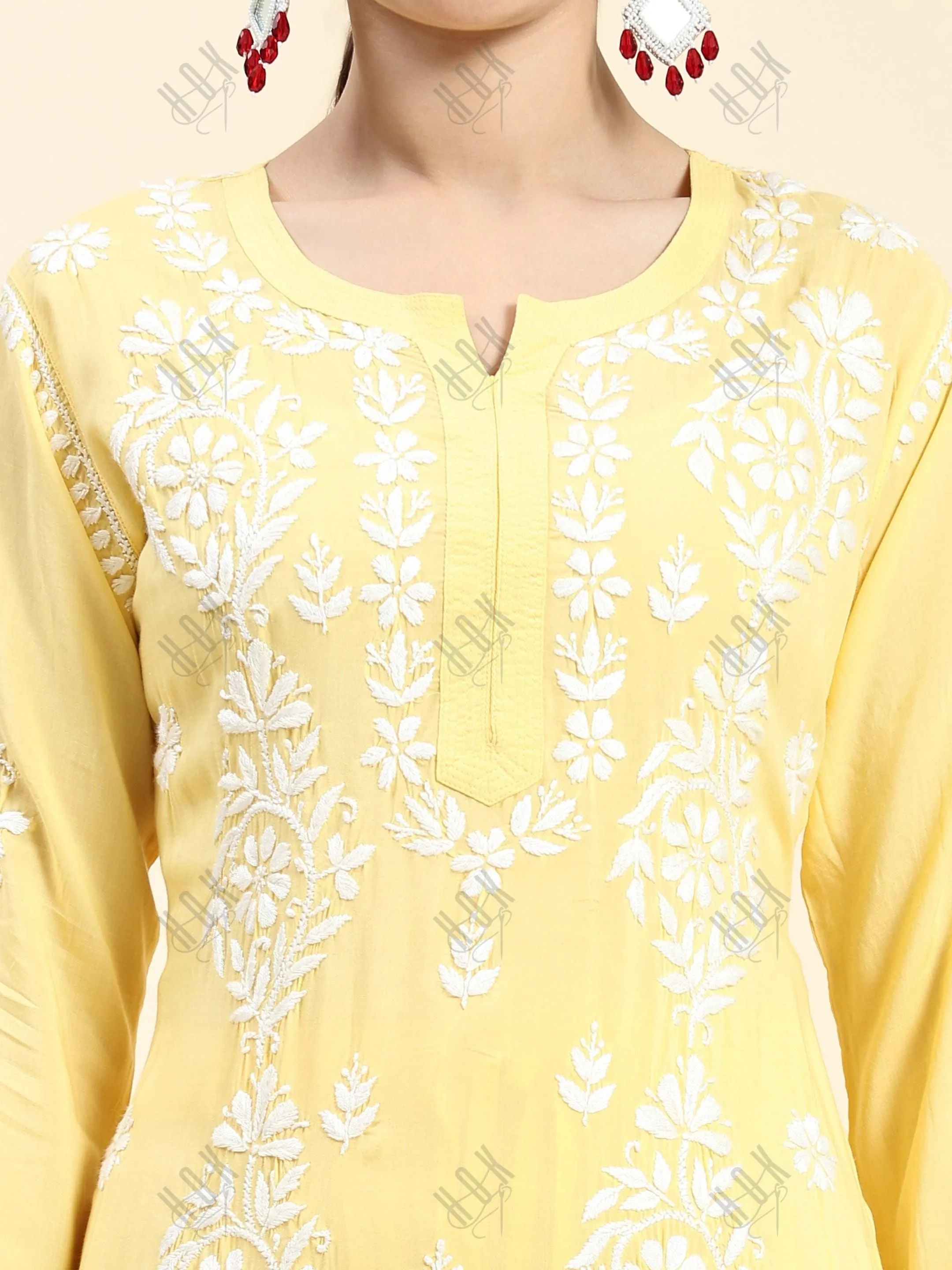 Taru in Chikankari Kurta Set Modal Cotton - Yellow